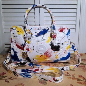 Dooney & Bourke Dipinta Inspired Hand Painted Vintage Zip Satchel Rare Dooney